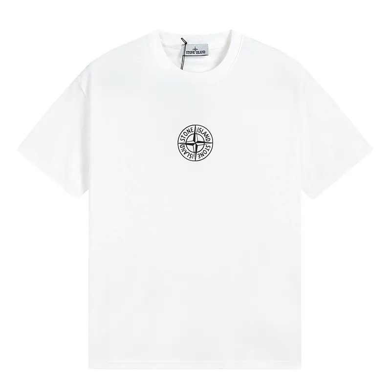 W610#P110💰 Stone Island logo printed front and back short-sleeved men's and women's loose casual T-shirts. Made of 260g combed cotton with 32-count double yarn. Double-threaded two-needle pressed thread. No deformation after long-term washing. Imported 3D printing. No fading. No cracking. Authentic pattern making. Double tags washed. Original packaging. Color: black-white. Size M-XXL.